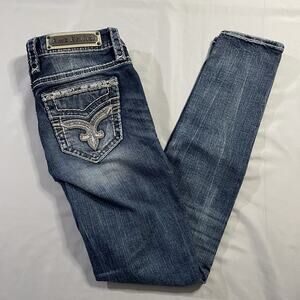 Rock Revival Liri Easy Skinny Jeans Womens Size 27 Faux Flap Pocket Blue EUC